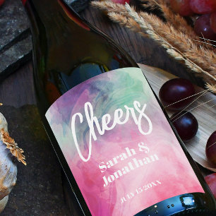 Wasserfarben Ästhetisch Abstrakt Rosa Lila Hochzei Weinetikett