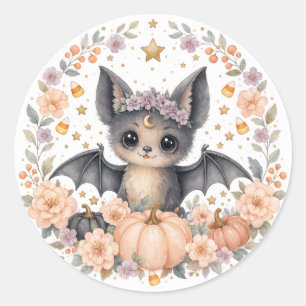Wasserfarben-Baby-Fledermaus-Party Runder Aufkleber