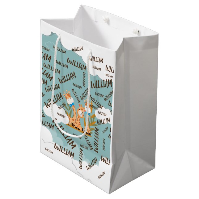 Wasserfarben-Baby Giraffe, Safari-Tiere zum Geburt Mittlere Geschenktüte (Vorderseite Schrägansicht)