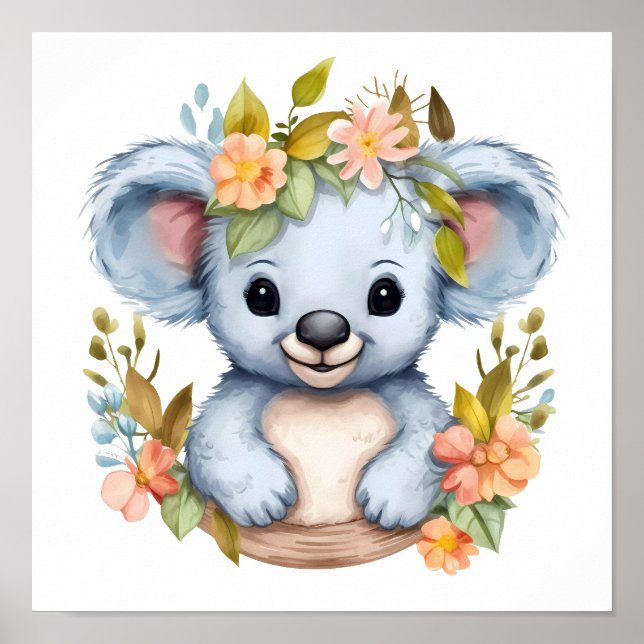 Wasserfarben Baby Koala Bear Kinder Kinderzimmer A Poster (Vorne)