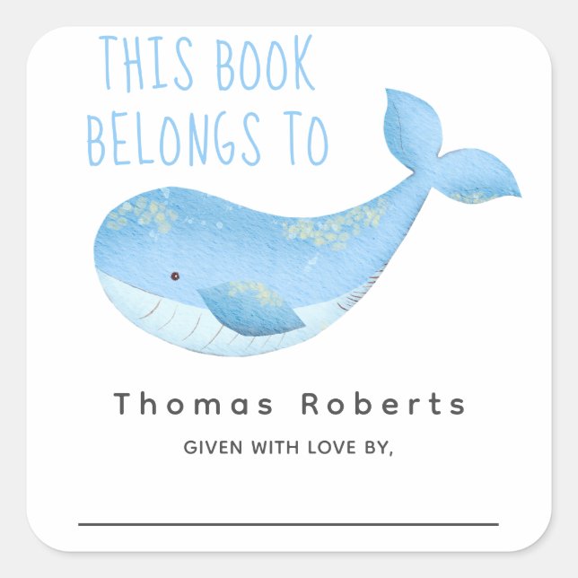 Wasserfarben - Babydusche Buchzeichen Quadratischer Aufkleber (Vorderseite)