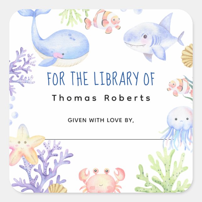 Wasserfarben - Babydusche Buchzeichen Quadratischer Aufkleber (Vorderseite)