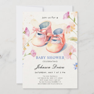 Wasserfarben-Babyschuh-Thema Neutrale Babyparty Einladung