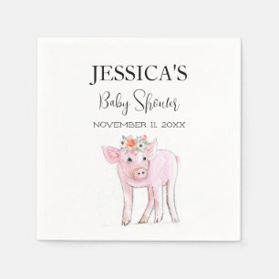 Wasserfarben-Babyshower Boho-Mädchen mit Schwein Serviette