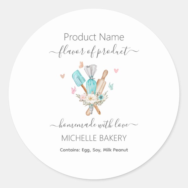 Wasserfarben Backutensilien Produktname Runder Aufkleber (Vorderseite)