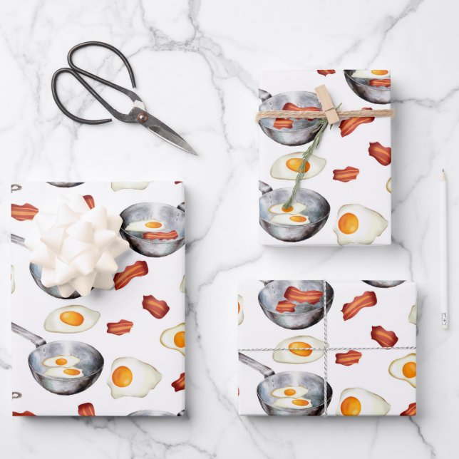 Wasserfarben Bacon & Eggs Frühstücksbuffet Muster Geschenkpapier Set (Vorderseite)