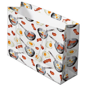 Wasserfarben Bacon & Eggs Frühstücksbuffet Muster Große Geschenktüte