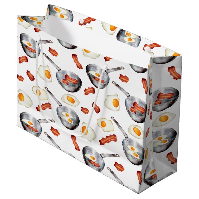 Wasserfarben Bacon & Eggs Frühstücksbuffet Muster Große Geschenktüte (Vorderseite Schrägansicht)