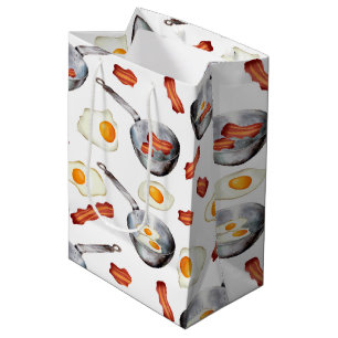 Wasserfarben Bacon & Eggs Frühstücksbuffet Muster Mittlere Geschenktüte