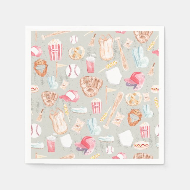Wasserfarben-Baseball-Muster Serviette (Vorderseite)