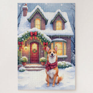 Wasserfarben Basenji Stadthaus Weihnachten Puzzle