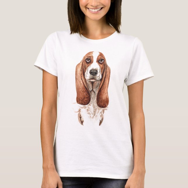 Wasserfarben-Basset T-Shirt (Vorderseite)