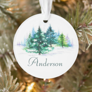 Wasserfarben-Bäume personalisierter Weihnachtsschm Ornament