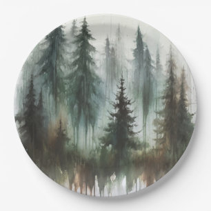 Wasserfarben Bäume Rustikale Hochzeit der Wildnis Pappteller