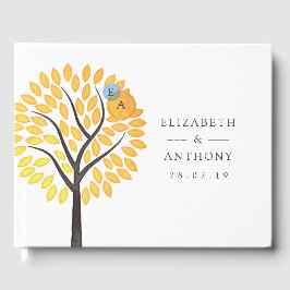 Wasserfarben-Bäume-Wassertropfen Monogramm-Hochzei Gästebuch