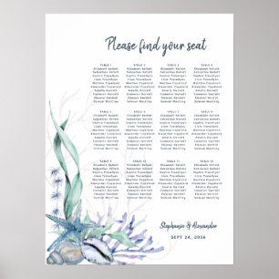 Wasserfarben Beach Blue Wedding Chart Poster