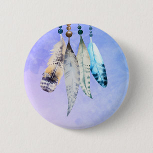 Wasserfarben Beads 'n Feathers on Bluish Lila Button