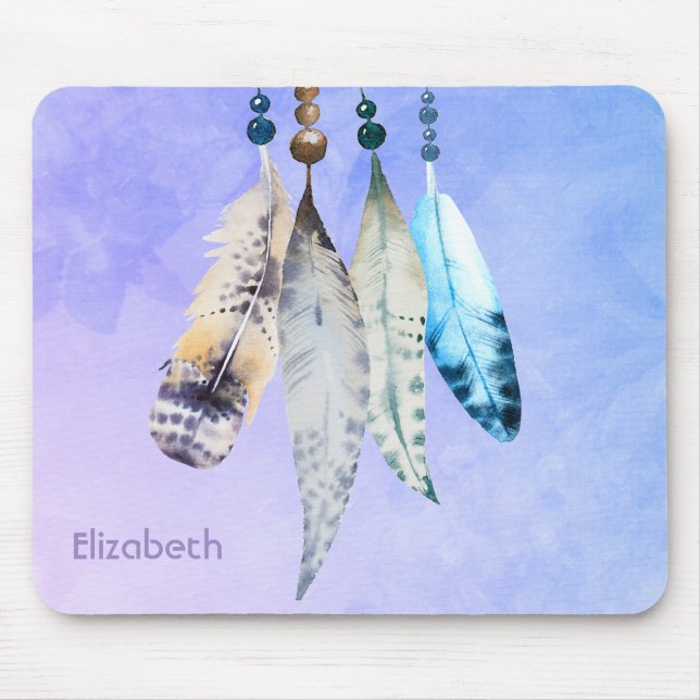 Wasserfarben Beads 'n Feathers on Bluish Lila Mousepad (Vorne)