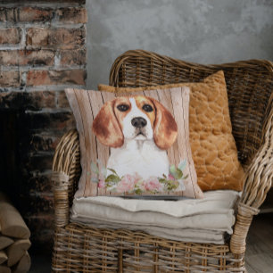 Wasserfarben-Beagle und Blumen-Wurfkissen Kissen