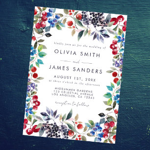 Wasserfarben-Beeren-Sommerhochzeit Einladung