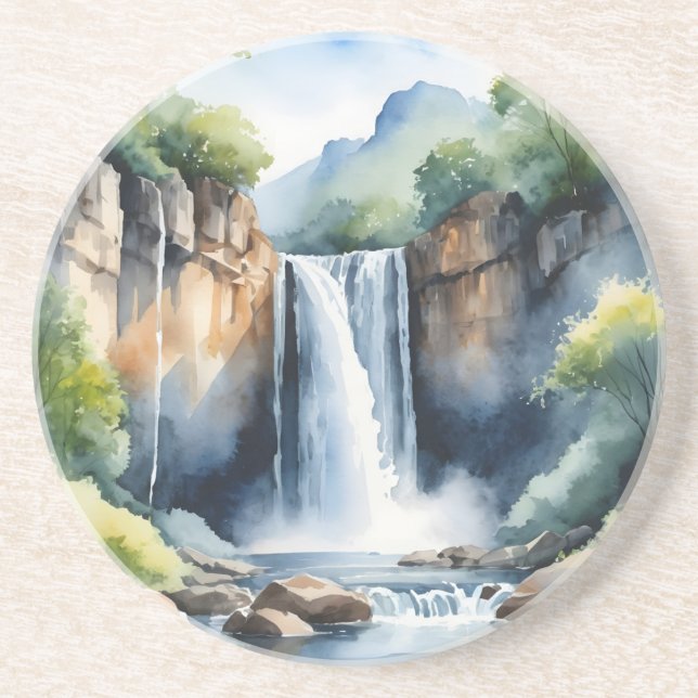 Wasserfarben bemalter Wasserfall Getränkeuntersetzer (Vorne)