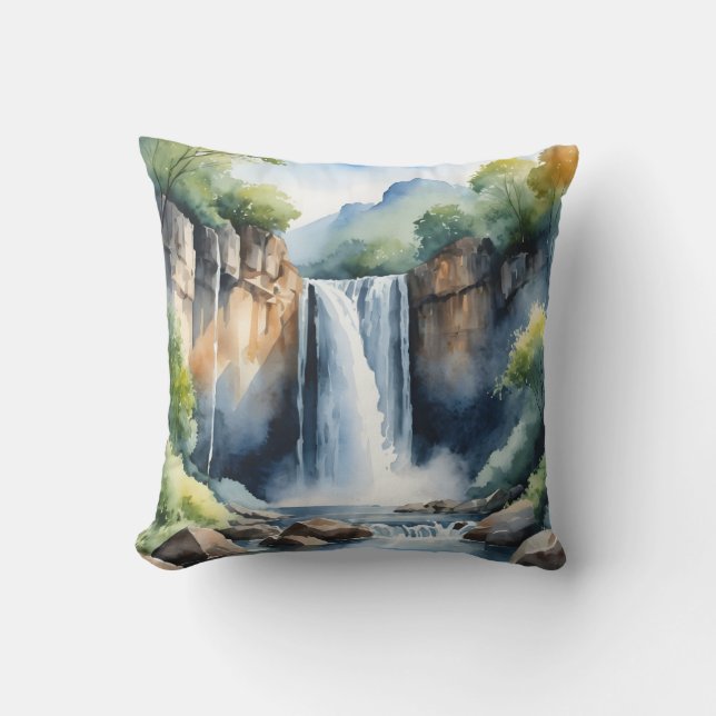 Wasserfarben bemalter Wasserfall Kissen (Vorderseite)