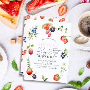 Wasserfarben Berries Berry First Girl 1. Geburtsta Einladung