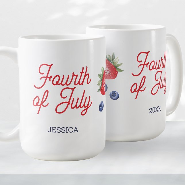 Wasserfarben Berries Personalisiertes Skript 4. Ju Kaffeetasse (Watercolor Berries Personalized Script 4th of July Coffee Mug)