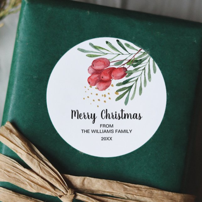 Wasserfarben Berry und Branchen Urlaub Runder Aufkleber (Von Creator hochgeladen)