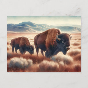 Wasserfarben-Bison auf den Ebenen Postkarte