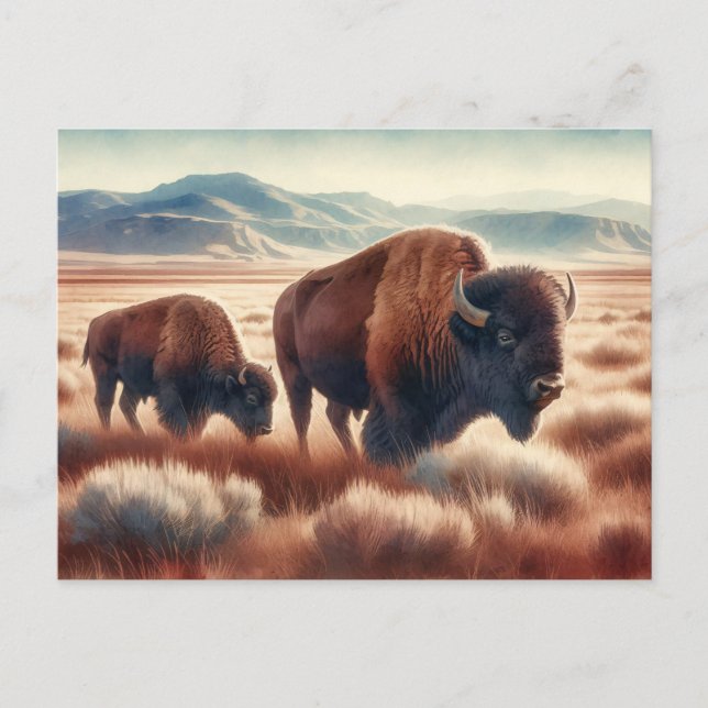 Wasserfarben-Bison auf den Ebenen Postkarte (Vorderseite)
