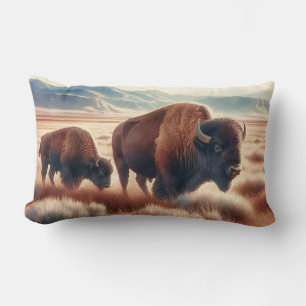 Wasserfarben-Bison auf der Decoupage der Ebenen Lendenkissen