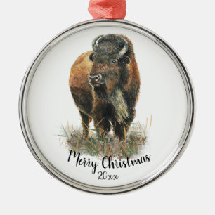 Wasserfarben Bison Buffalo Tierart Ornament Aus Metall