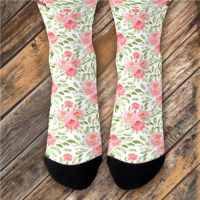 Wasserfarben - Bläsermuster - Socken (Watercolor Peony Floral Pattern Name Socks)