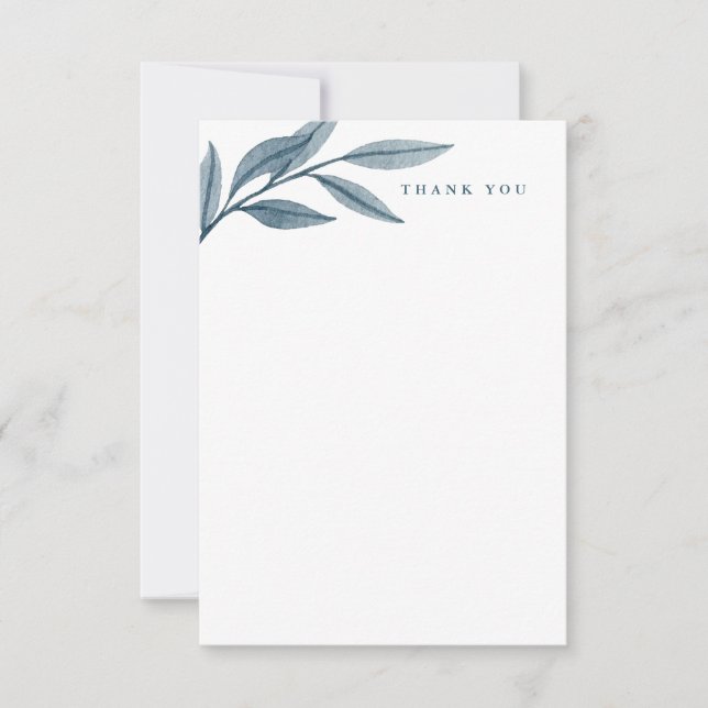 Wasserfarben Blätter blau elegant danke Ihnen (Vorderseite)