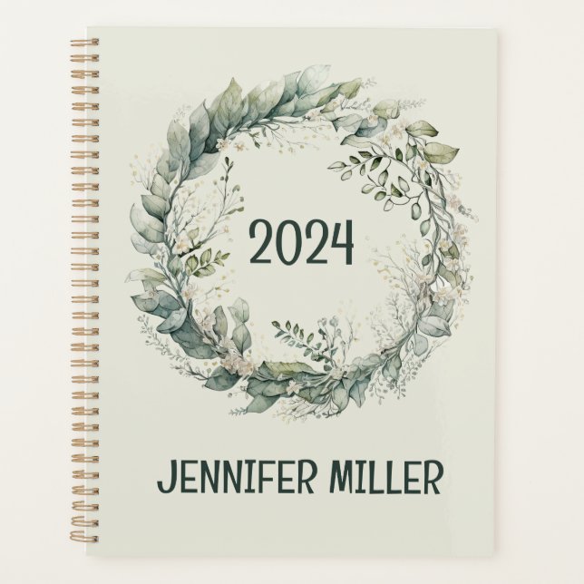 Wasserfarben-Blätter und Blume Planer (Vorderseite)