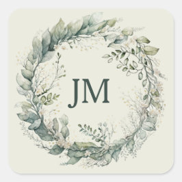 Wasserfarben-Blätter und Blume Quadratischer Aufkleber