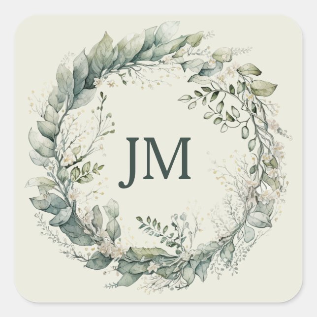 Wasserfarben-Blätter und Blume Quadratischer Aufkleber (Vorderseite)