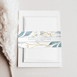 Wasserfarben, blau floral Elegante Hochzeit Gold Einladungsbanderole