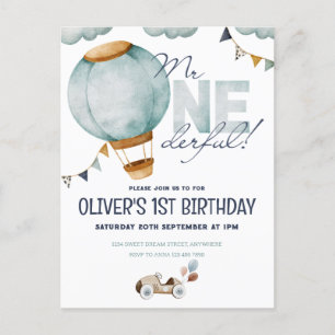 Wasserfarben Blau Heißluftballon Mr ONEderful Jung Postkarte