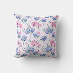 Wasserfarben Blau und Pink Hydrangeas Blumenmuster Kissen