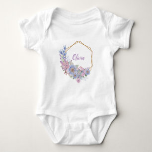 Wasserfarben Blau Und Violett Floral Personalisier Baby Strampler