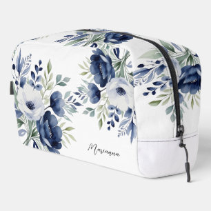 Wasserfarben Blau und Weiß BlumenBouquet Waschbeutel