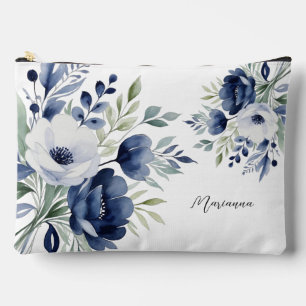 Wasserfarben Blau und Weiß BlumenBouquet Zubehörtasche