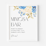 Wasserfarben Blau und Weiße Hydrangeas Mimosa Bar Poster<br><div class="desc">Gießen Sie eine Blase,  spritzen Sie etwas Saft und garnieren Sie mit Obst. Fügen Sie Ihrem Tablescape einen Blumenakzent mit diesem Aquarellzeichen mimosa Bar hinzu. Es ist mit einem Blumenstrauß aus blau-weißen Hydrangeas in Aquarelltönen ausgestattet. Dieses Hydrangea mimosa Bar ist ideal für Babyduschen,  Brautpartys und Hochzeitsfeiern.</div>