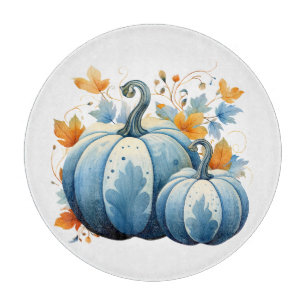 Wasserfarben, blaue Pumpkins und Herbstleaves Schneidebrett