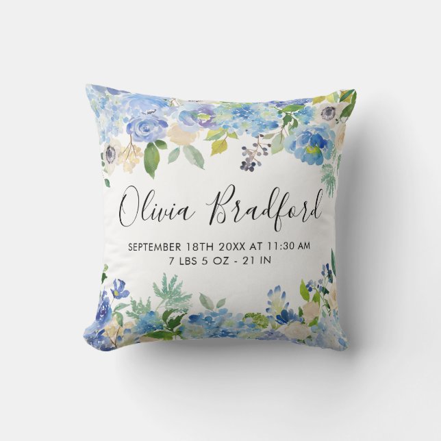 Wasserfarben Blue Hydrangeas Baby Stat Kinderzimme Kissen (Vorderseite)