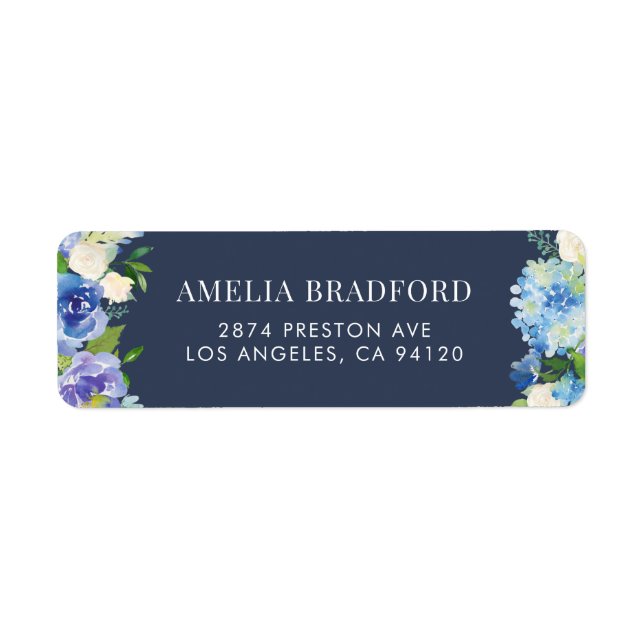 Wasserfarben-Blue-Hydrangeas-Floral-Adressetikett (Vorne)