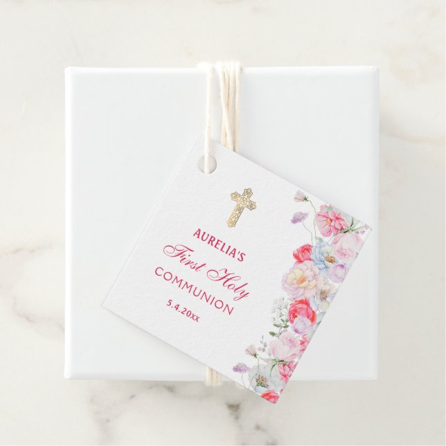 Wasserfarben Blume Erste Kommune Geschenkanhänger (Beispiel)