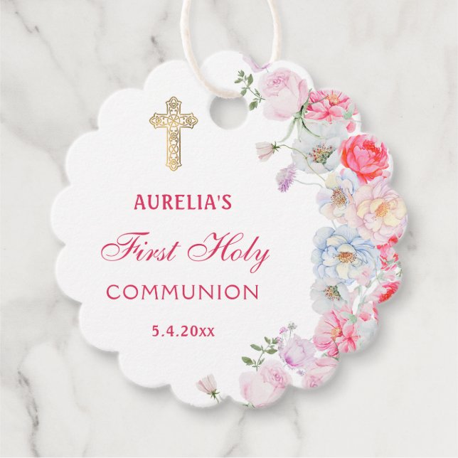 Wasserfarben Blume Erste Kommune Geschenkanhänger (Vorderseite)